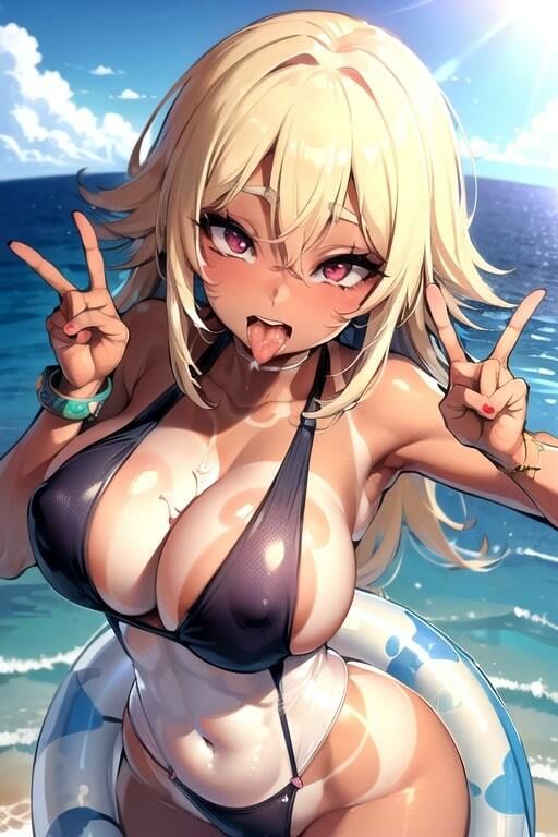 AIぶっかけCG集 海で見つけた爆乳エロ水着ギャルにごっくんさせろ！ - サンプル画像 4