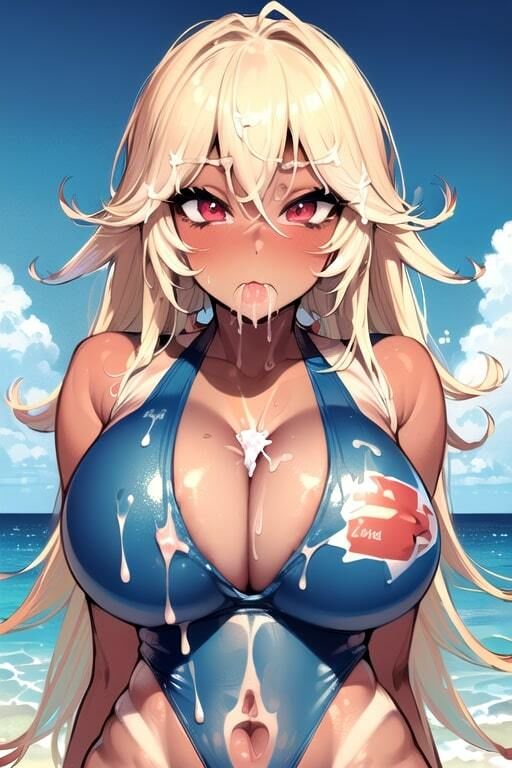 AIぶっかけCG集 海で見つけた爆乳エロ水着ギャルにごっくんさせろ！ - サンプル画像 5
