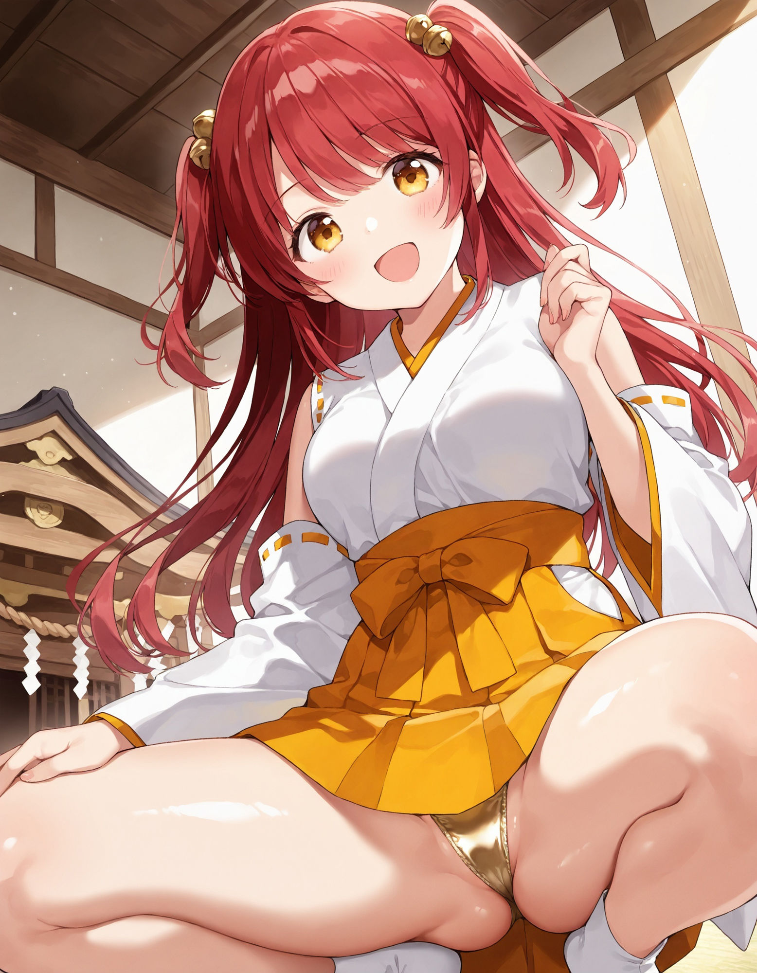 巫女コスでしゃがみパンチラ - サンプル画像 4