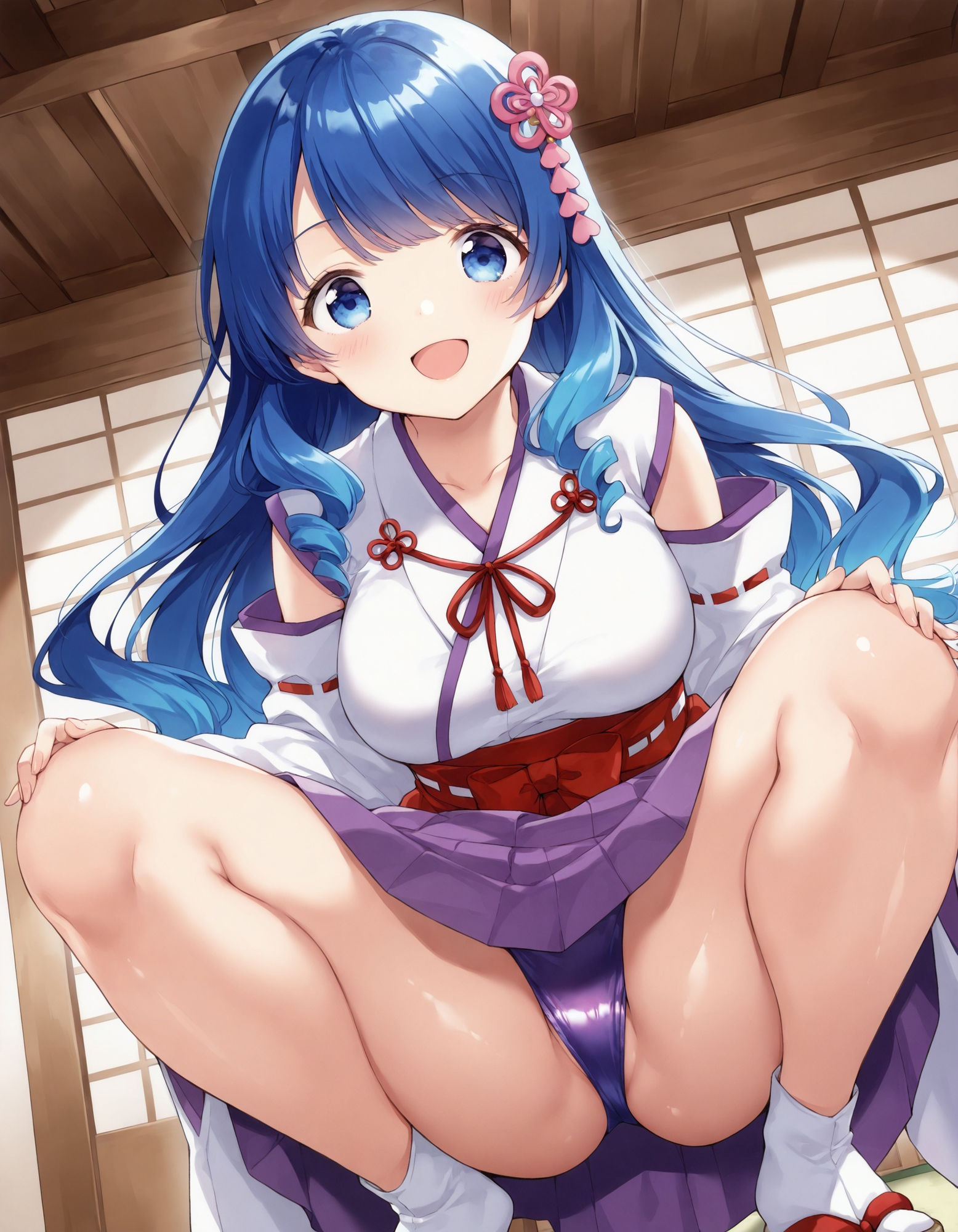 巫女コスでしゃがみパンチラ - サンプル画像 5