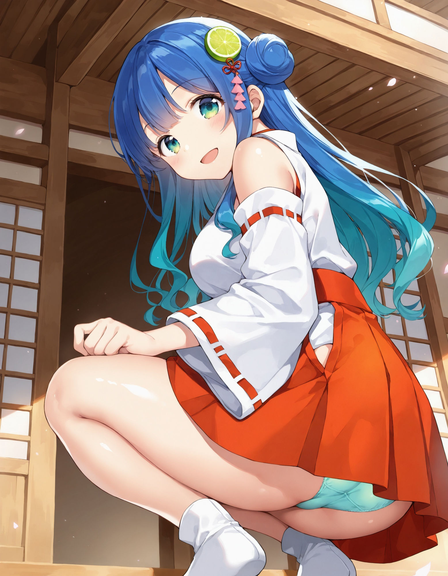 巫女コスでしゃがみパンチラ - サンプル画像 7