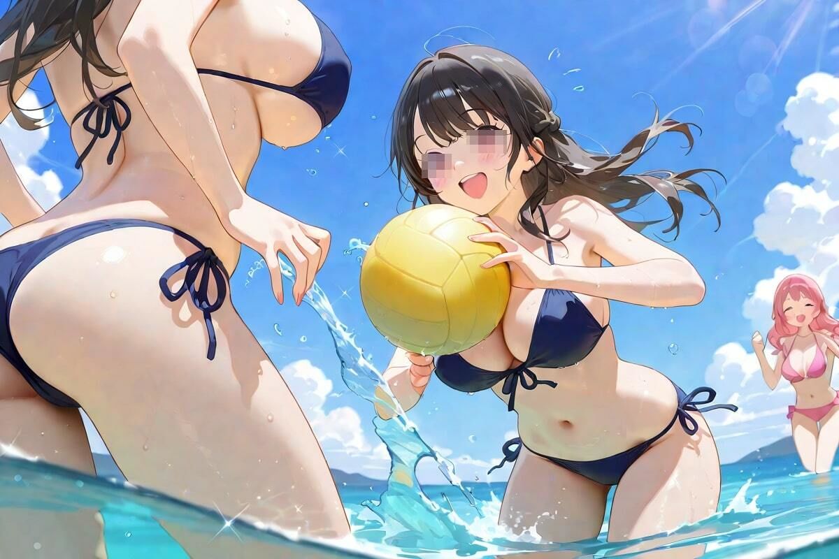 乳丸出しで水球！  おっぱい弾むエロ運動会 - サンプル画像 1