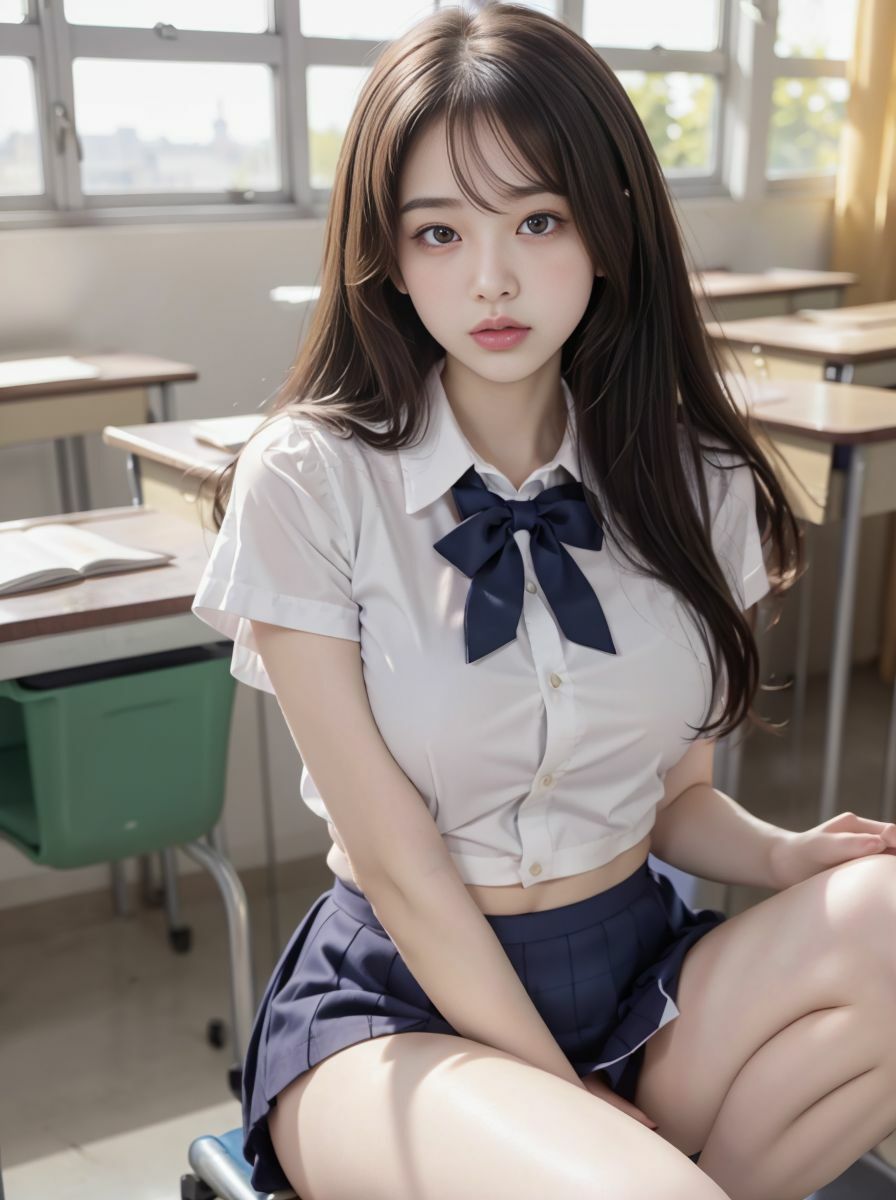 【実写系・AI生成】女子校生の学園ライフ、全部見せます！百海ちゃん編 - サンプル画像 1