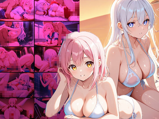 清楚白髪と妖艶ピンク髪グラビアアイドルが撮影で孕ませ交尾【高画質】 - サンプル画像 1