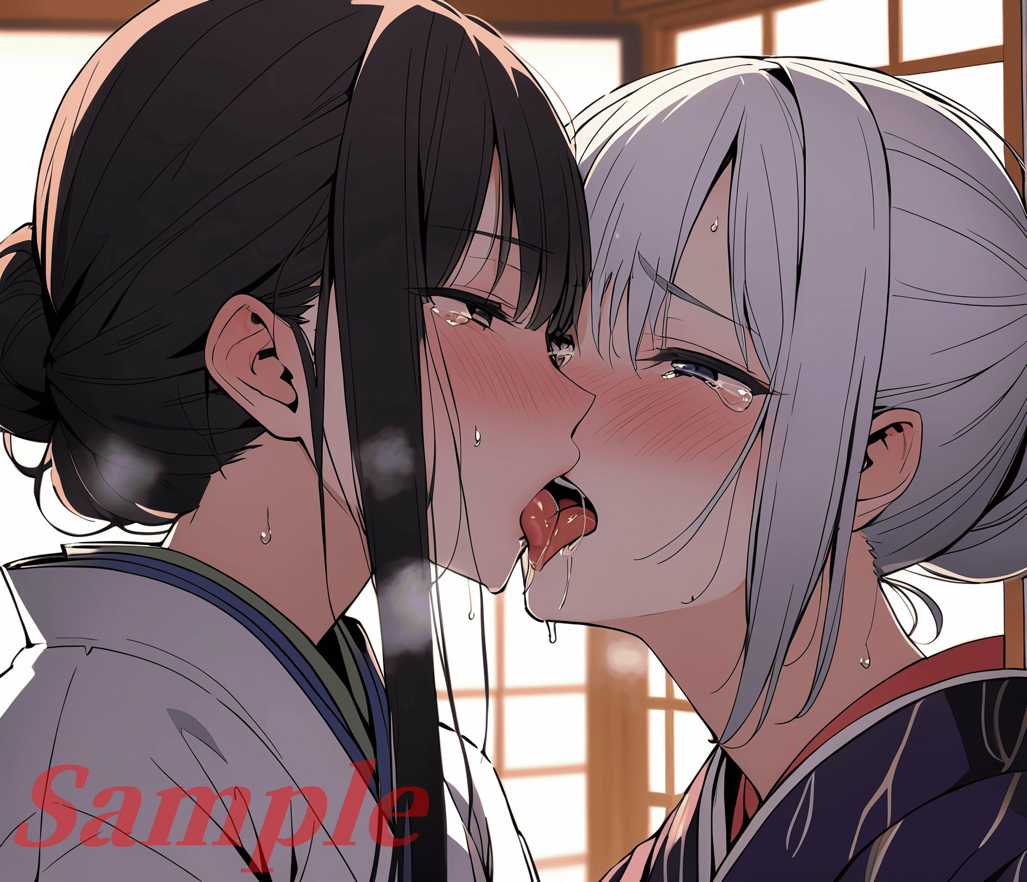 唾液べちゃべちゃレズキス〜高解像度イラスト集〜 - サンプル画像 2