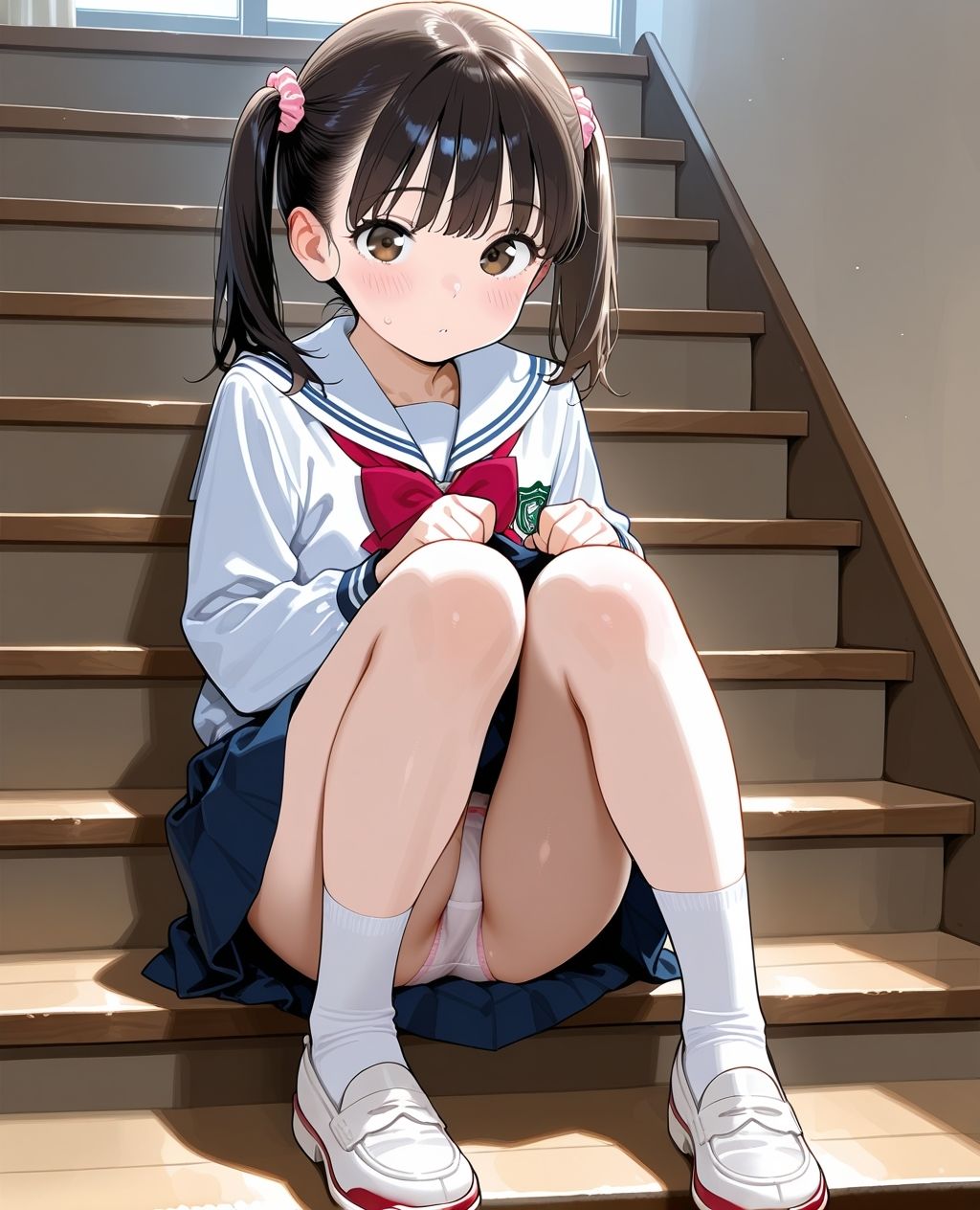 見せつけガールズ☆階段すわり編ツインテールVer - サンプル画像 1