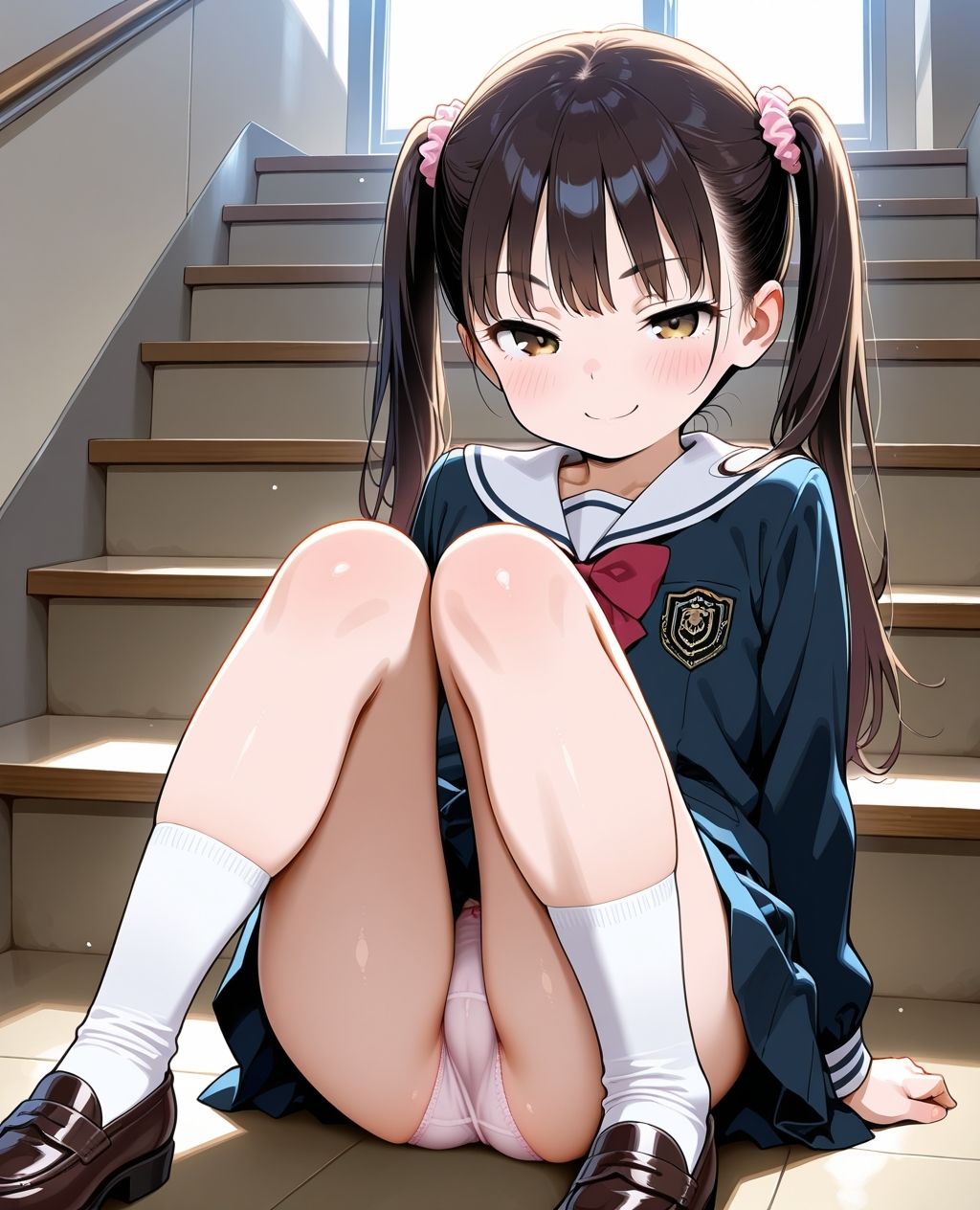 見せつけガールズ☆階段すわり編ツインテールVer - サンプル画像 3