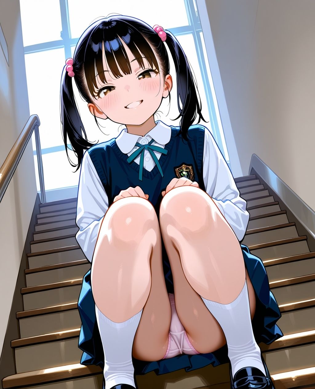 見せつけガールズ☆階段すわり編ツインテールVer - サンプル画像 4