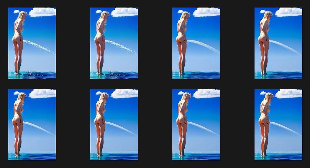 おしっこ動画（リア系）:爆尿と言っていいぐらい勢いのある立ちしょんをする全裸金髪娘 - サンプル画像 1