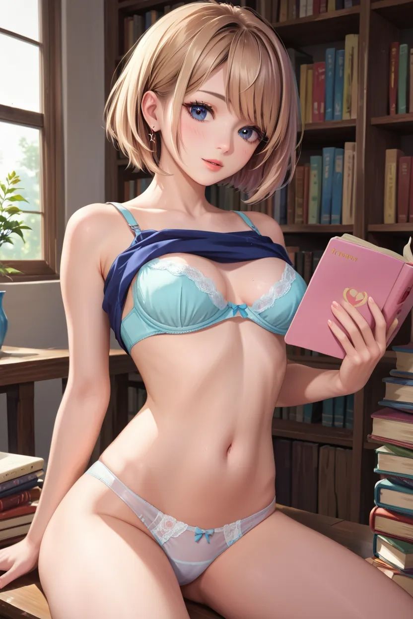 ショートカットの美少女と静かな図書館で… - サンプル画像 1