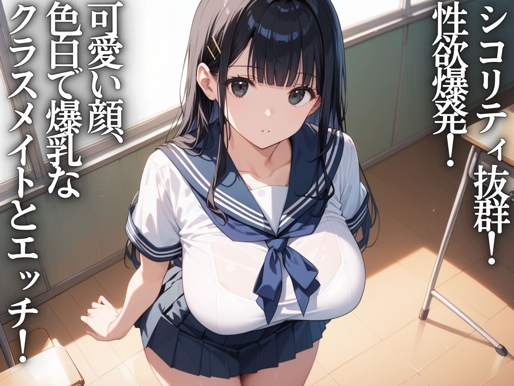 爆乳学園〜黒髪セーラー美少女と中出し性交 - サンプル画像 1
