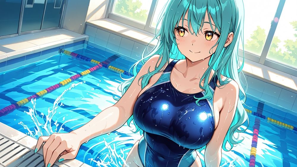 爆乳水色灰色ヘア水泳部員が新任コーチと生ハメ特訓【4K】 - サンプル画像 6