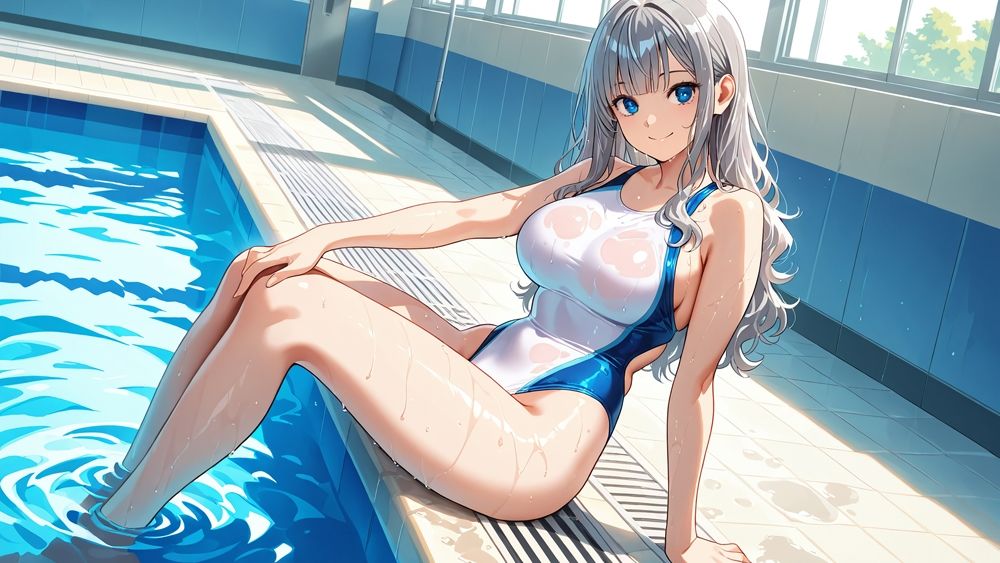 爆乳水色灰色ヘア水泳部員が新任コーチと生ハメ特訓【4K】 - サンプル画像 7