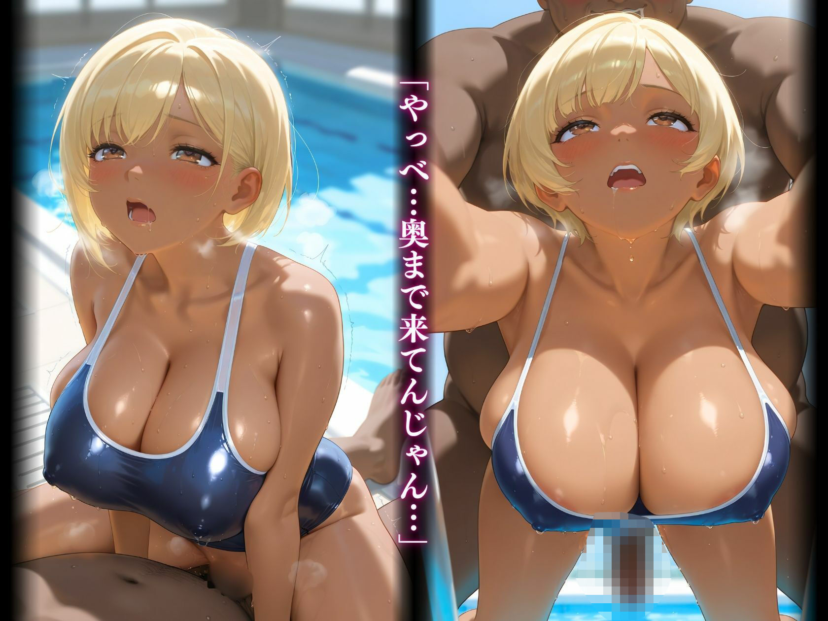 神スク水黒ギャル処女喪失やべぇきもちぃ（はーと） - サンプル画像 5