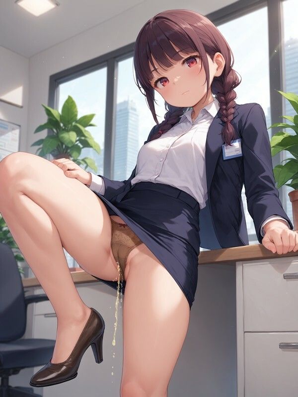【おしっこxぱんつ＃45a】タイトスカートっぽいのをはいたかわいい女の子がパンツをはいたままおしっこをおもらししている画像集1 - サンプル画像 1