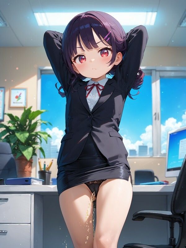 【おしっこxぱんつ＃45b】タイトスカートっぽいのをはいたかわいい女の子がパンツをはいたままおしっこをおもらししている画像集2 - サンプル画像 1