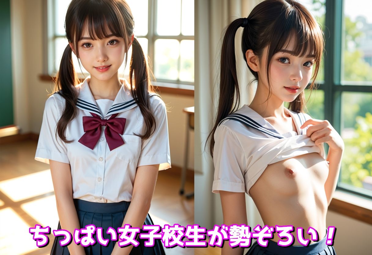 ちっぱい女子校生  少女たちがちっぱい露出、本番ぶっかけ生中出し - サンプル画像 1