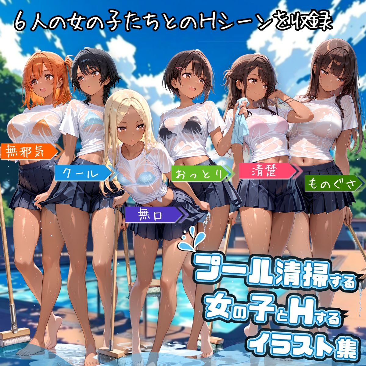 プール清掃する女の子とHするイラスト集 - サンプル画像 1