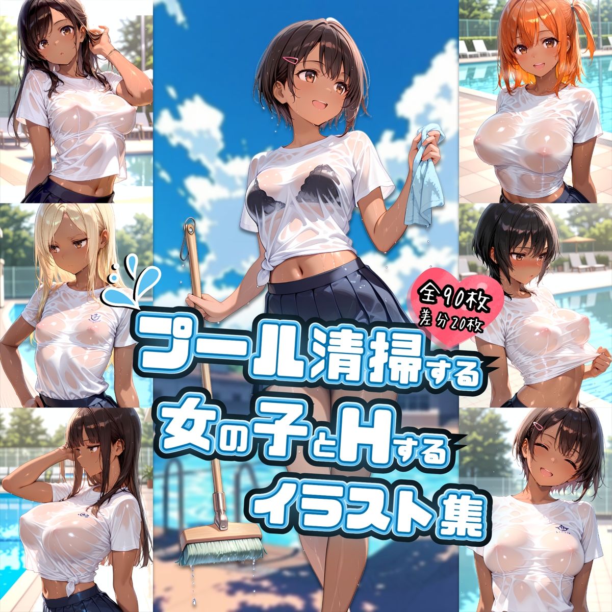 プール清掃する女の子とHするイラスト集 - サンプル画像 2
