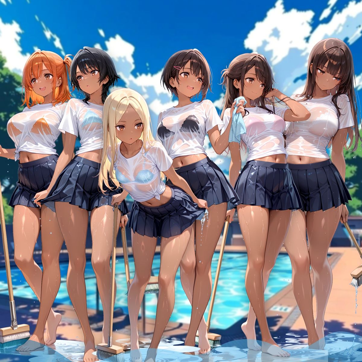 プール清掃する女の子とHするイラスト集 - サンプル画像 5