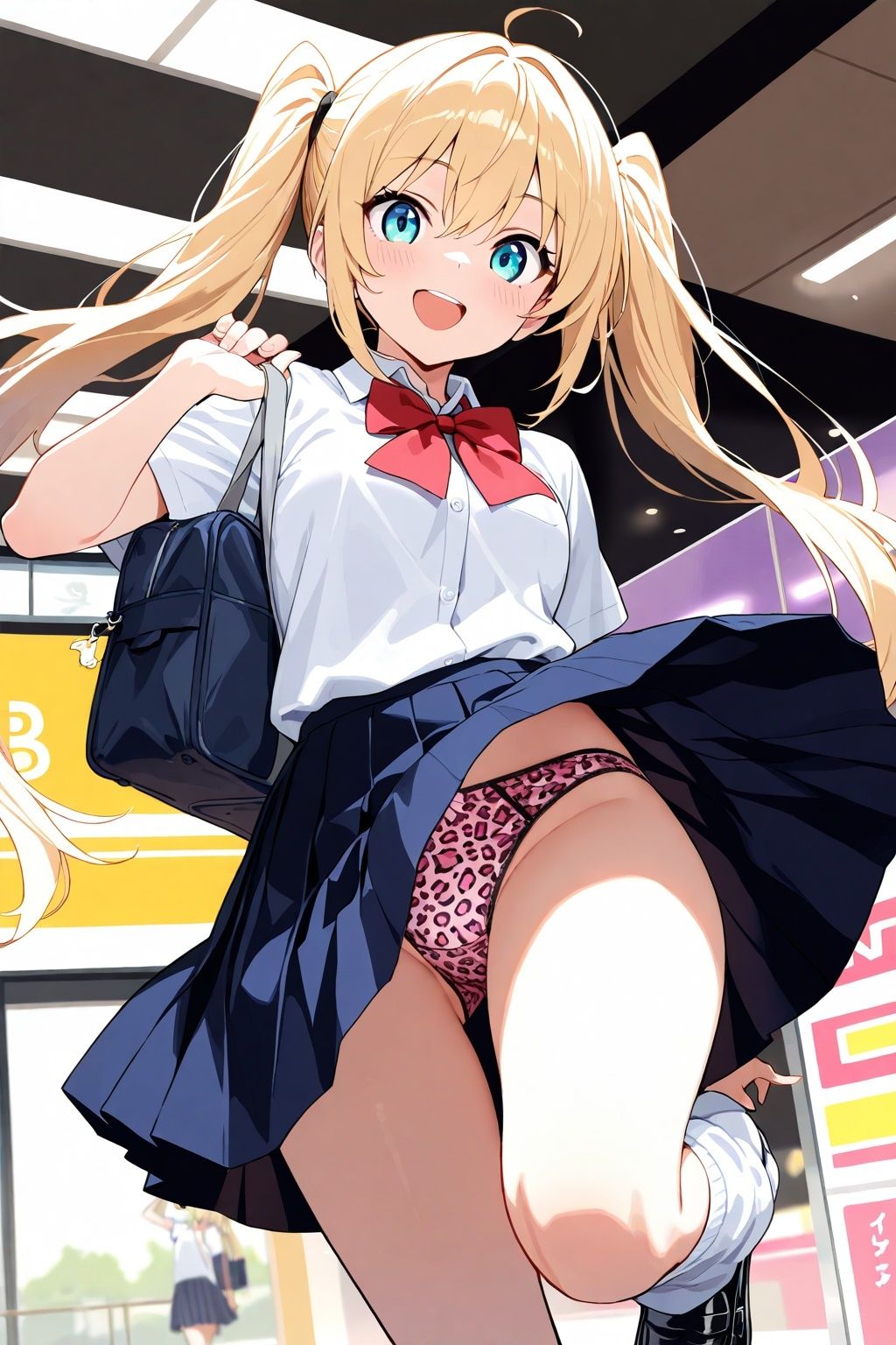 突風パンチラ  風ちらルーズソックスJK - サンプル画像 3