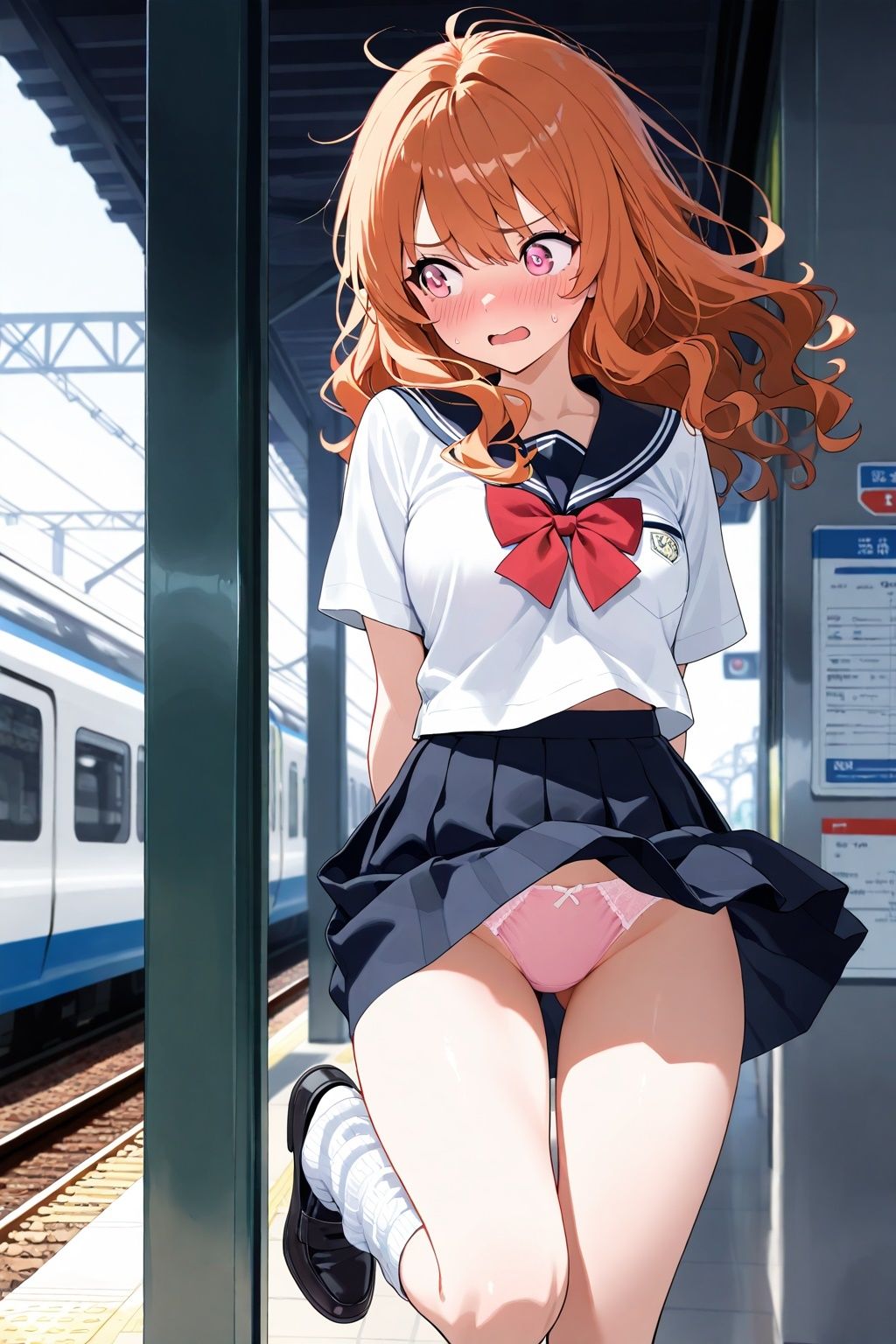 突風パンチラ  風ちらルーズソックスJK - サンプル画像 5
