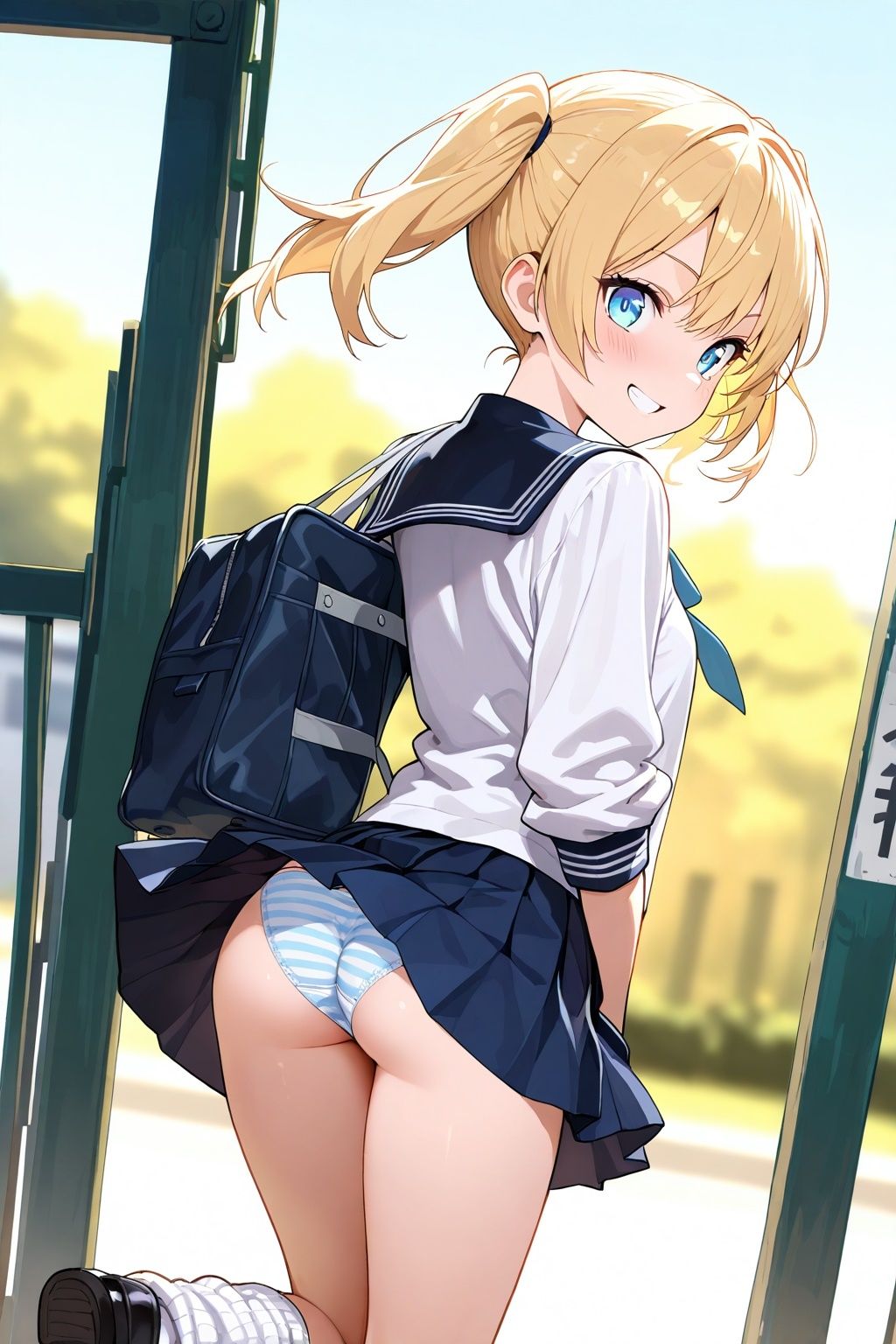 突風パンチラ  風ちらルーズソックスJK - サンプル画像 9