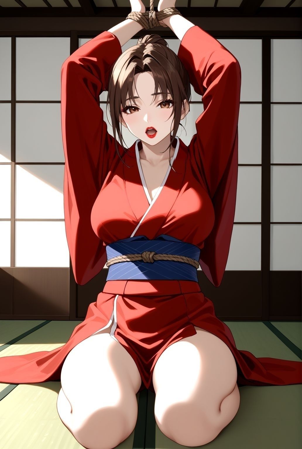 天井つるし 緊縛 巨乳美人 〜濡れた縄に囚われて〜 - サンプル画像 1