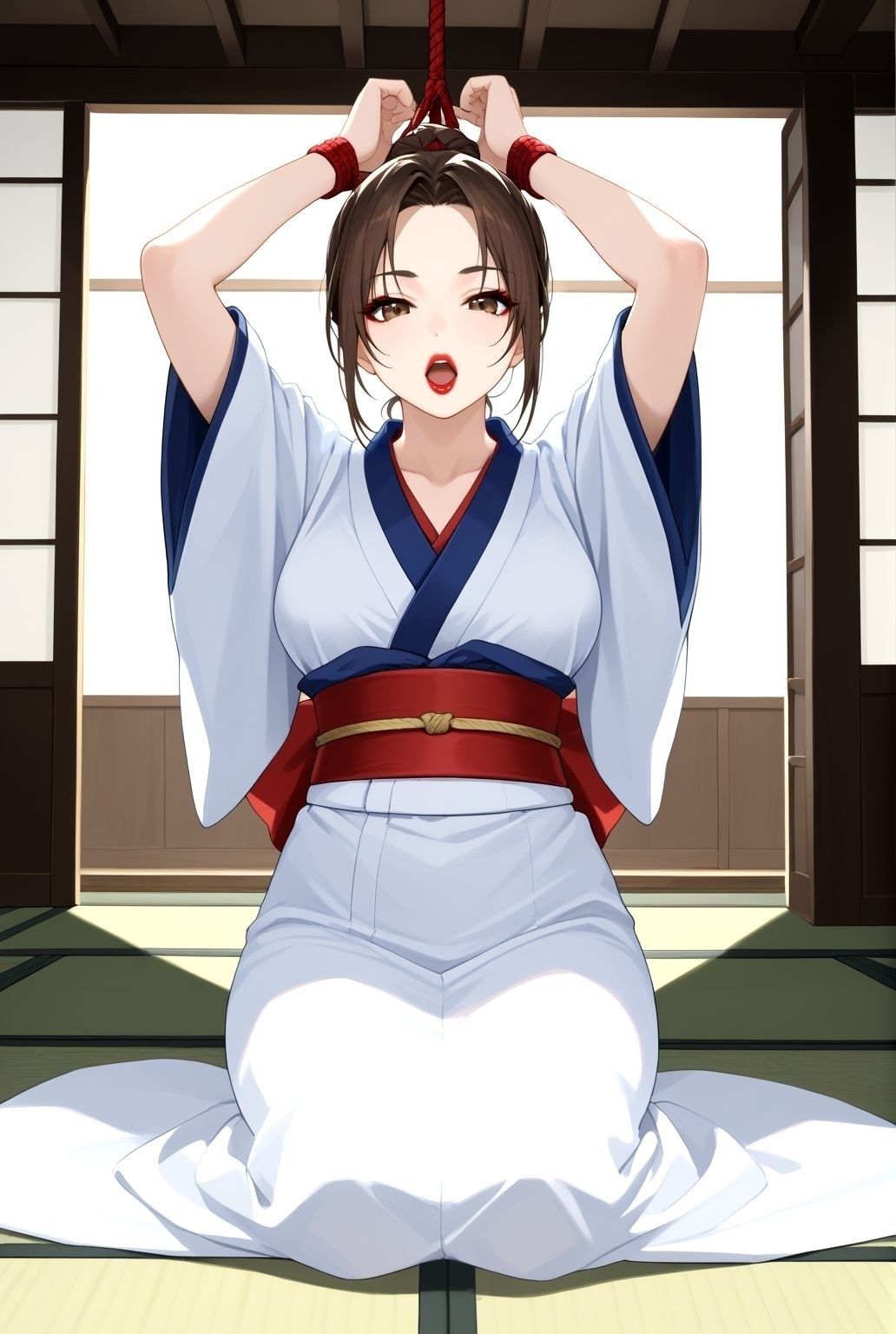 天井つるし 緊縛 巨乳美人 〜濡れた縄に囚われて〜 - サンプル画像 2