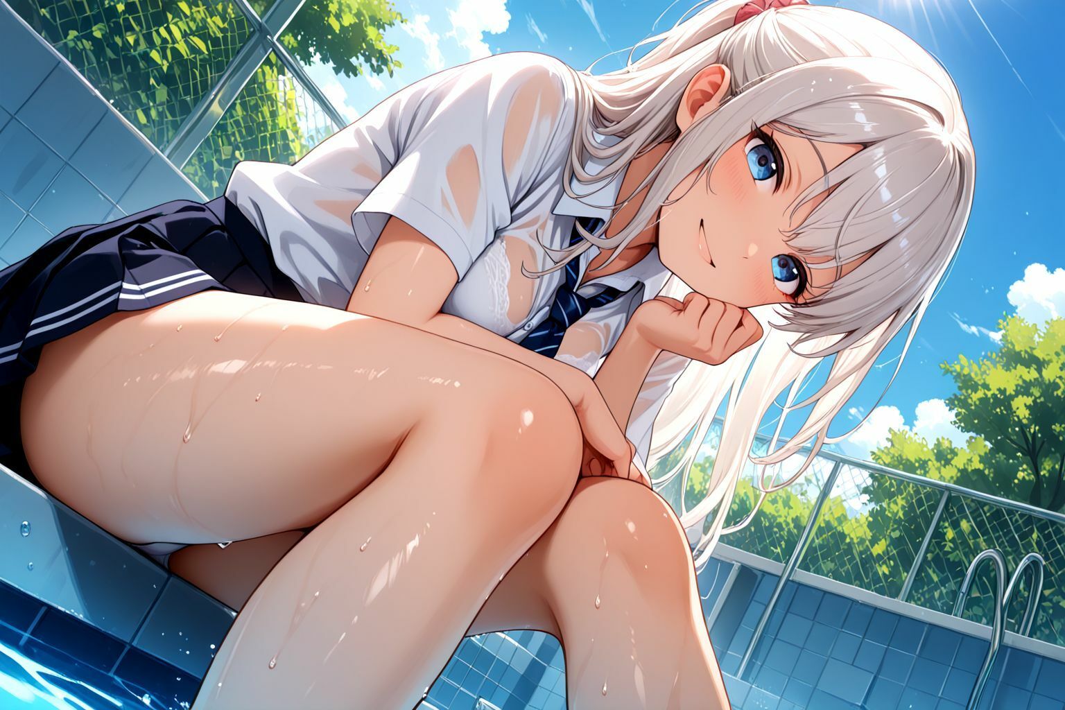 ミックスガールズコレクション  プールに落っこちたスケスケ制服美少女に青姦セックス！！ - サンプル画像 2