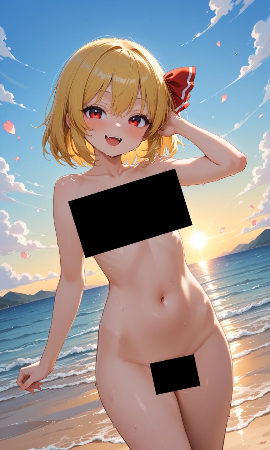 魔理沙はルーミアのえっちな写真を撮りたいようです。〜春の晴れた朝の海編〜 - サンプル画像 1