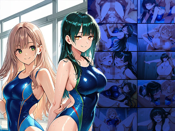 緑髪長身姉と茶髪妹が水泳コーチと競泳水着3P中出し【4K】 - サンプル画像 1