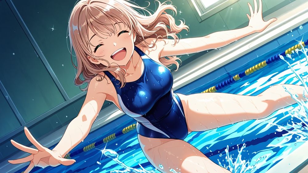 緑髪長身姉と茶髪妹が水泳コーチと競泳水着3P中出し【4K】 - サンプル画像 5