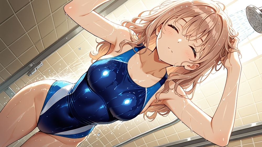 緑髪長身姉と茶髪妹が水泳コーチと競泳水着3P中出し【4K】 - サンプル画像 7