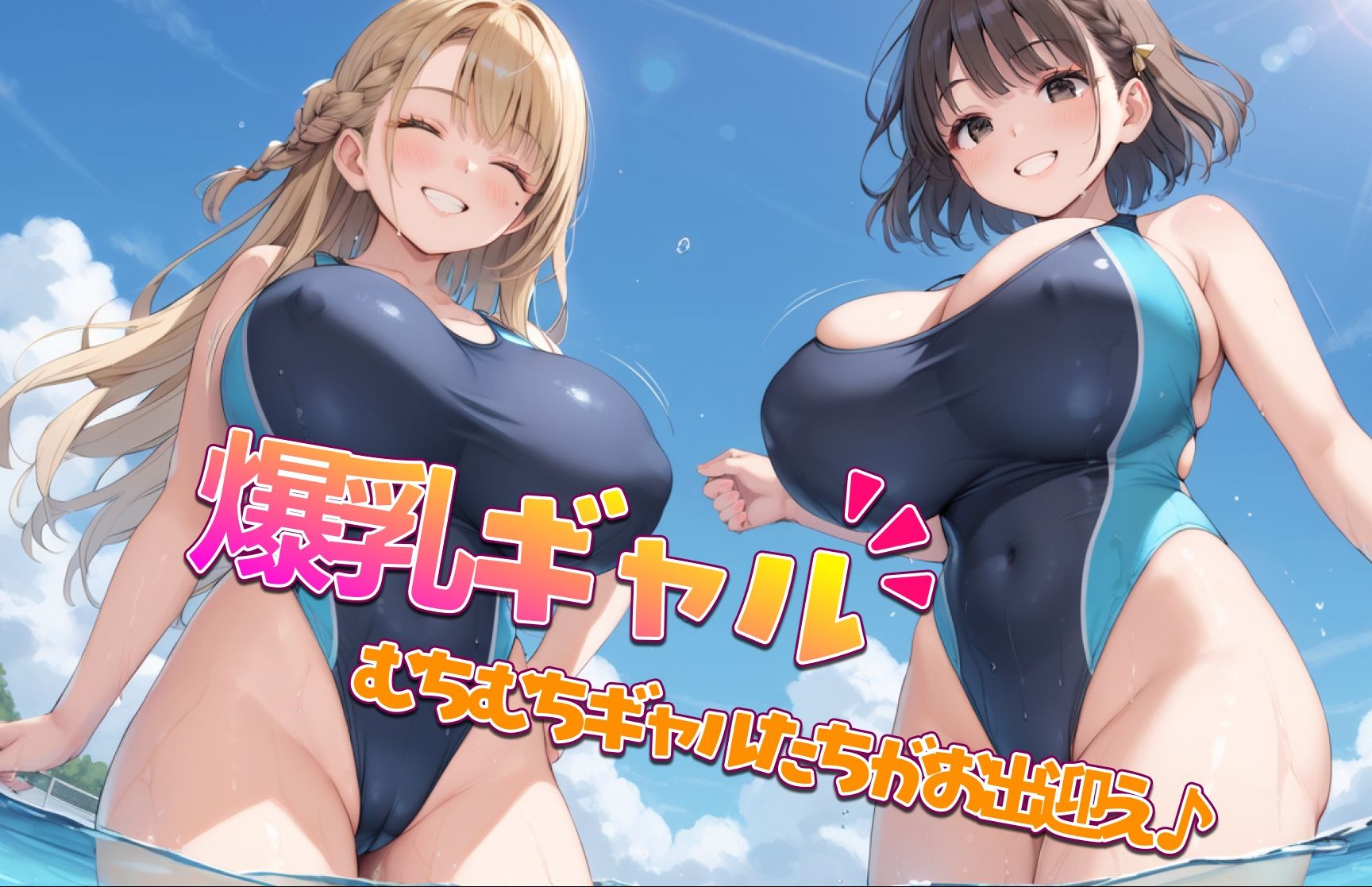 爆乳ギャル！！スク水ハーレム-水泳部に入ったらビッチたちがやりたい放題だった件 - サンプル画像 1