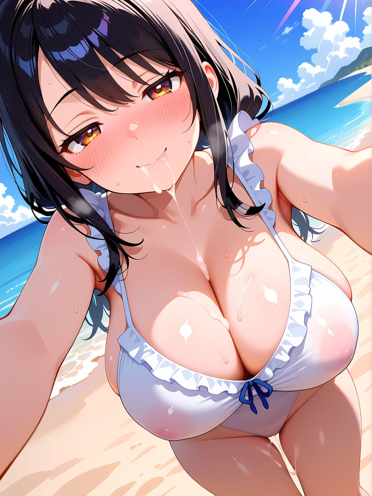 ジト目の巨乳美少女とビーチで！6 - サンプル画像 5