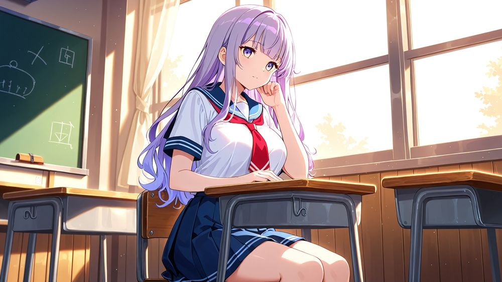 純白スク水の紫髪＆赤髪爆乳美少女が顧問と放課後孕ませ交尾【4K】【高画質】 - サンプル画像 3