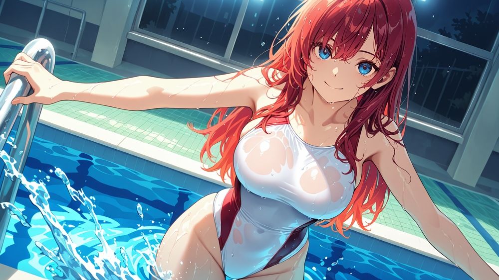 純白スク水の紫髪＆赤髪爆乳美少女が顧問と放課後孕ませ交尾【4K】【高画質】 - サンプル画像 4