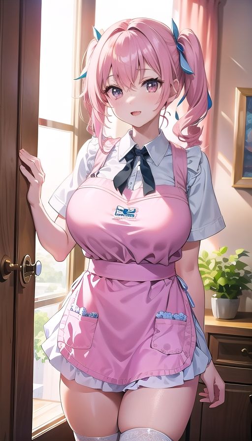 桃色髪巨乳娘家政婦 - サンプル画像 1