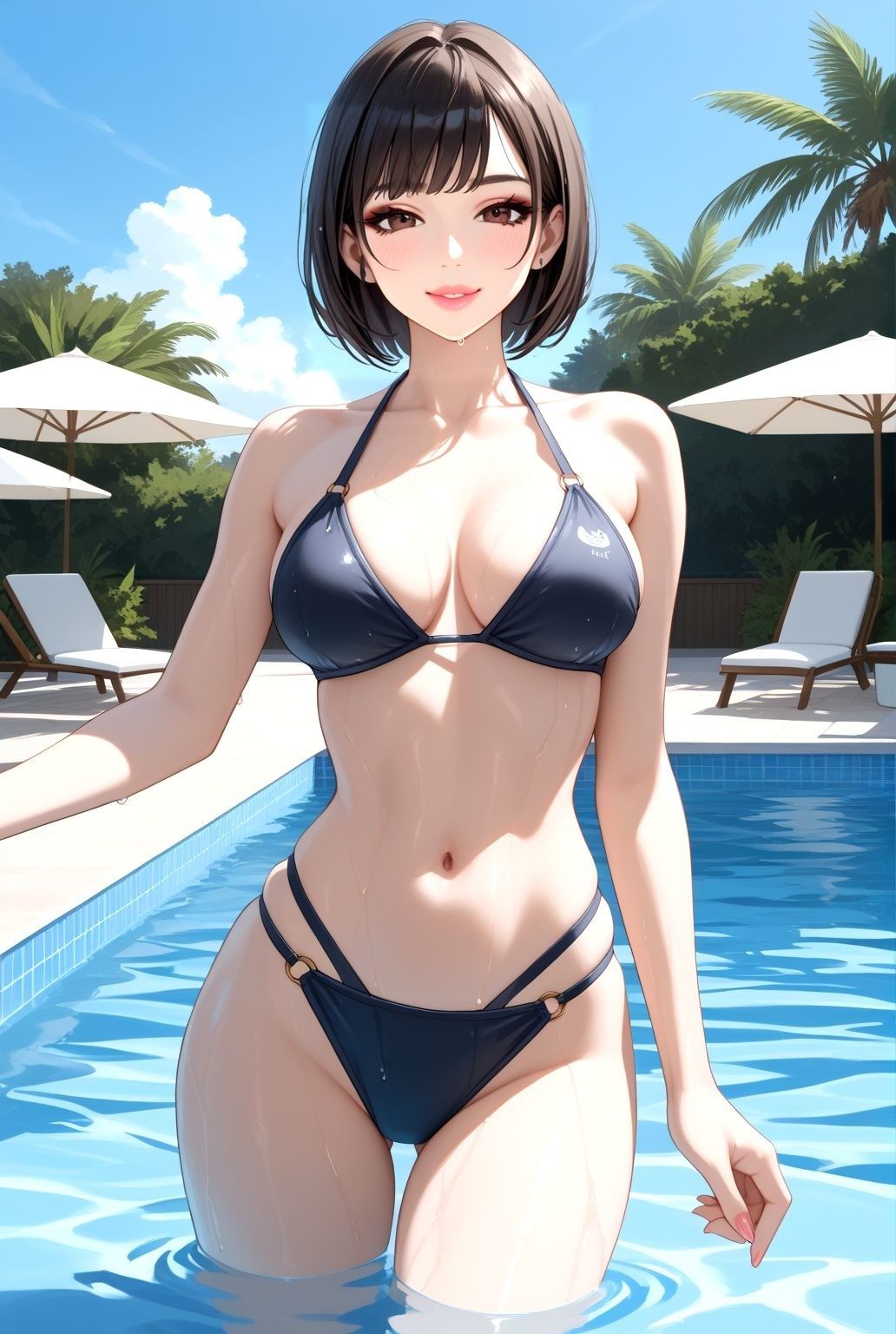 プールに濡れる巨乳モデルの誘惑 - サンプル画像 1