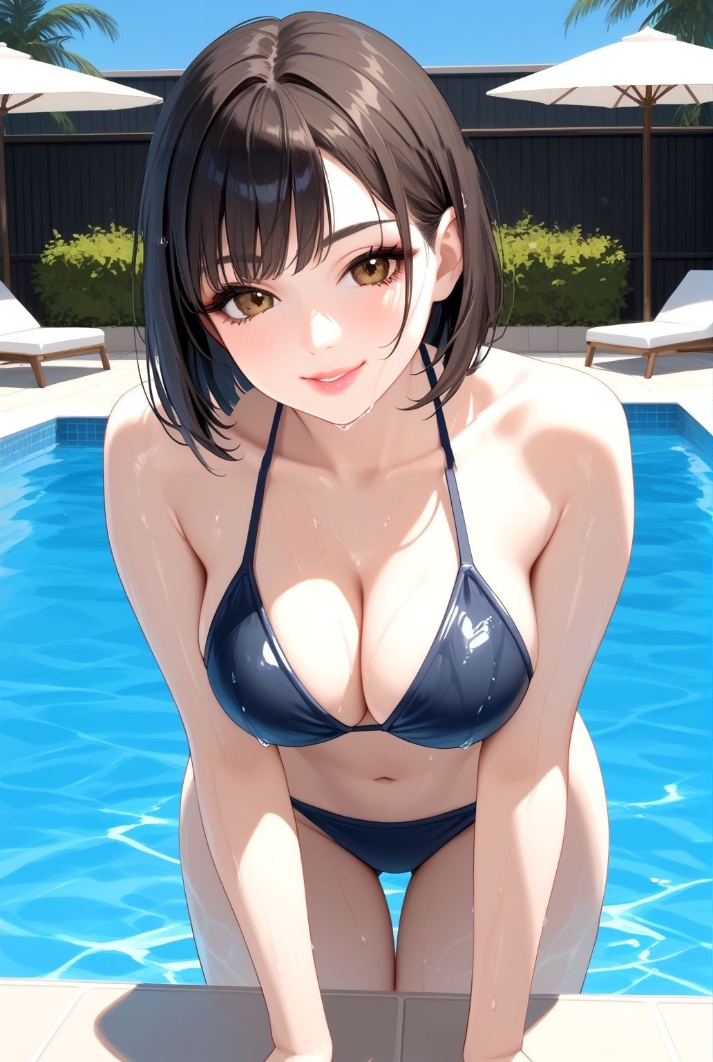 プールに濡れる巨乳モデルの誘惑 - サンプル画像 2