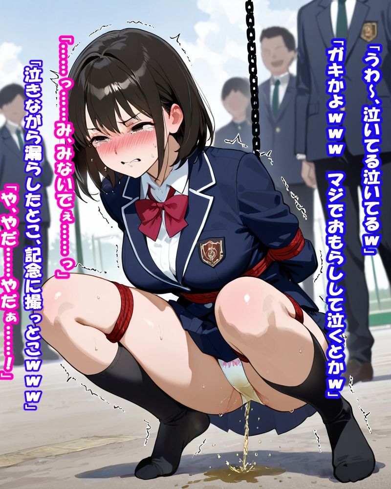 「JK羞恥おもらし図鑑」〜見られながら、泣きながら、こぼれちゃう。〜【セリフ付きイラスト集】 - サンプル画像 1