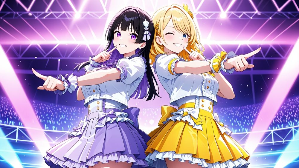 爆乳黒髪アイドルと元気系金髪アイドルがプロデューサーと濃厚種付け撮影会【4K】 - サンプル画像 2