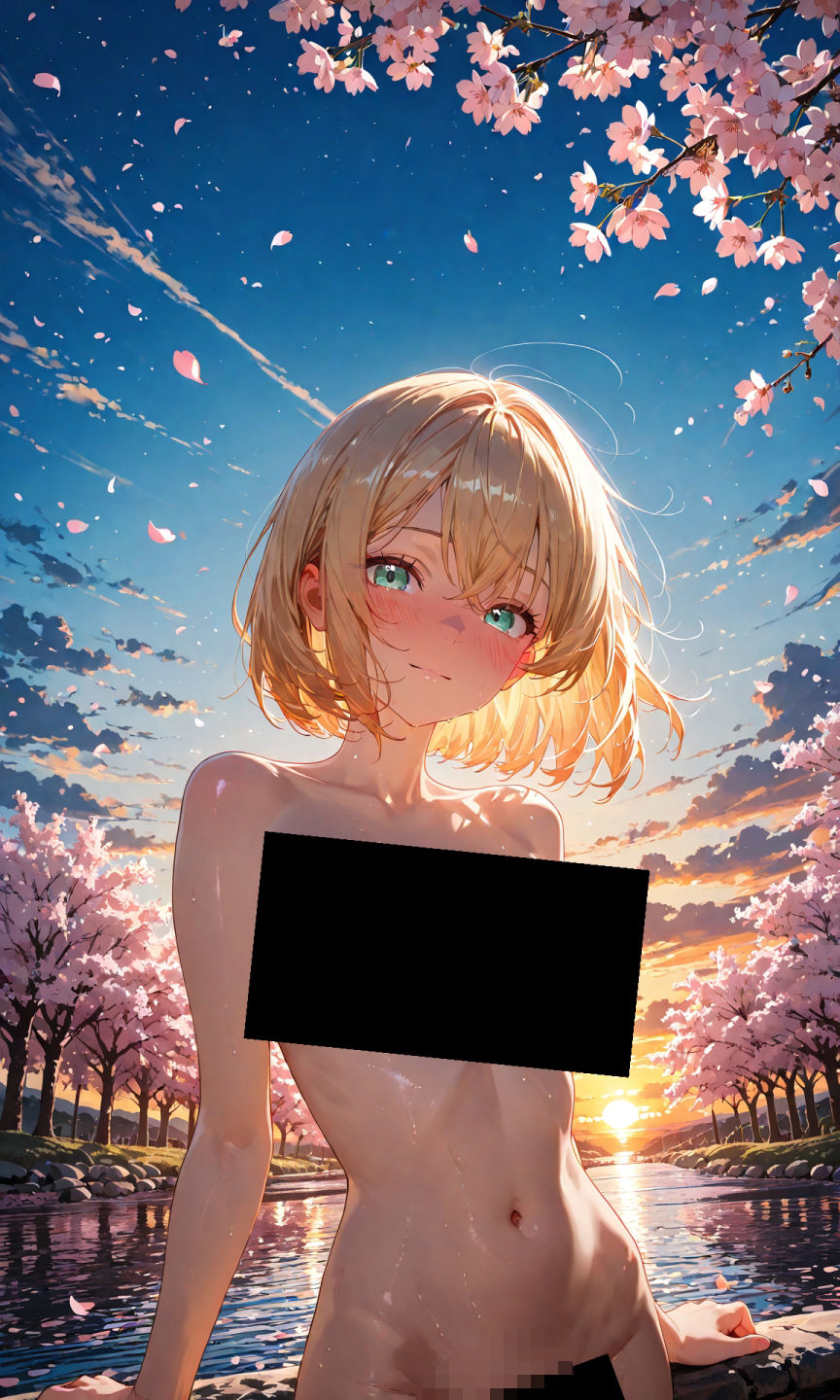 金髪貧乳美少女のえっちな写真集vol.25〜春の晴れた夕方の川編〜 - サンプル画像 4