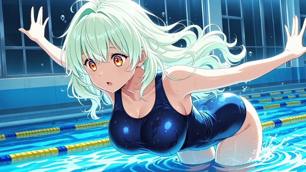 爆乳緑青スク水美少女が新任コーチと孕ませ絶頂【4K】 - サンプル画像 4