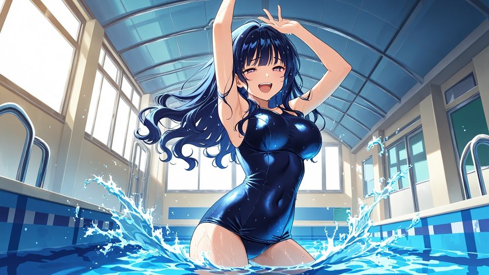 爆乳緑青スク水美少女が新任コーチと孕ませ絶頂【4K】 - サンプル画像 5