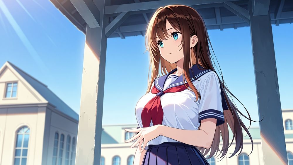 爆乳紫髪茶髪スク水美少女が教師と放課後中出し交尾【4K】 - サンプル画像 2