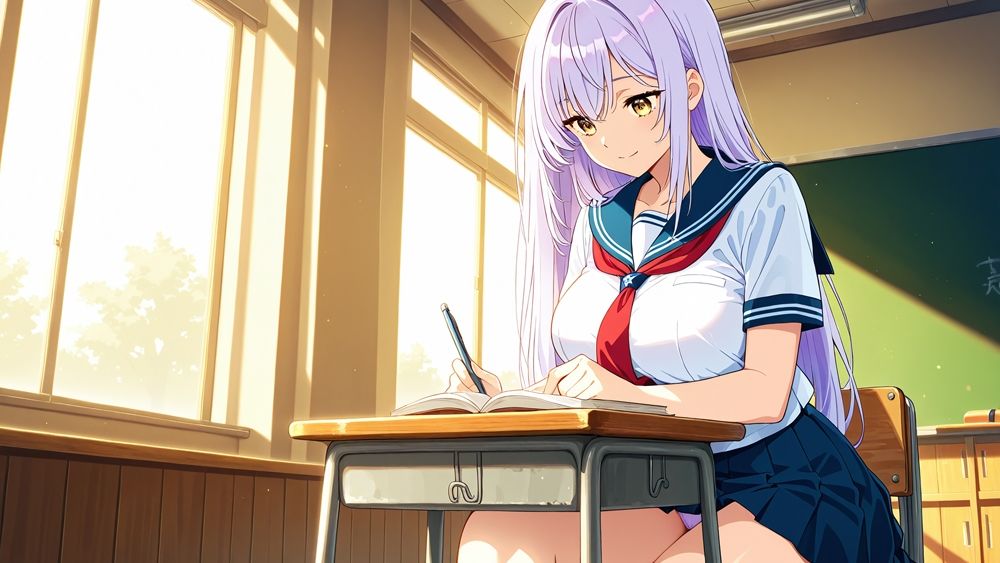 爆乳紫髪茶髪スク水美少女が教師と放課後中出し交尾【4K】 - サンプル画像 3