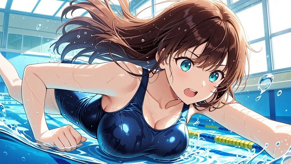 爆乳紫髪茶髪スク水美少女が教師と放課後中出し交尾【4K】 - サンプル画像 4