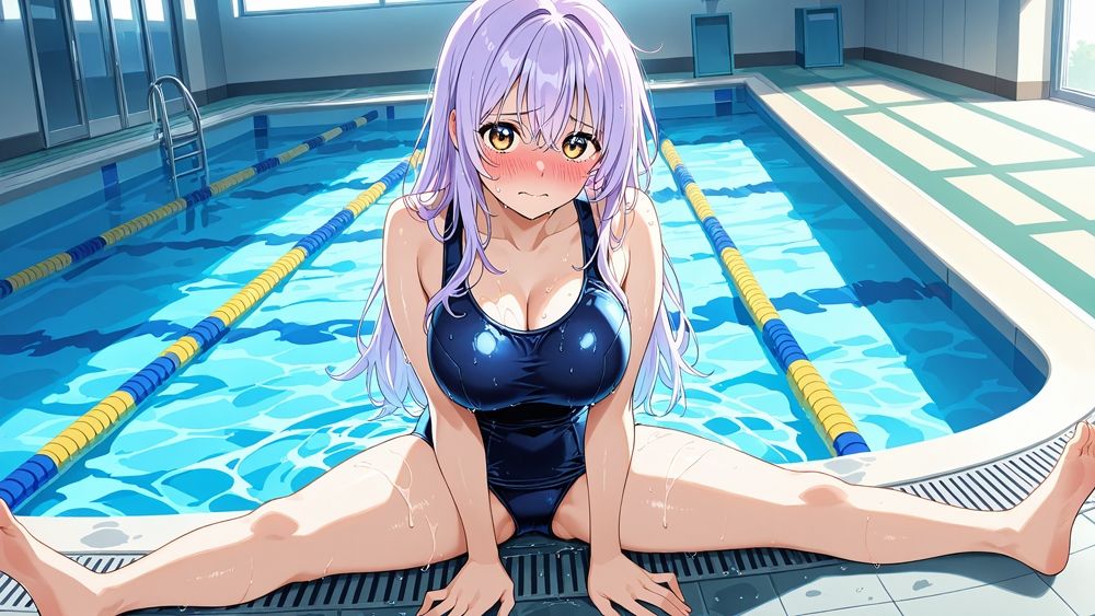 爆乳紫髪茶髪スク水美少女が教師と放課後中出し交尾【4K】 - サンプル画像 5